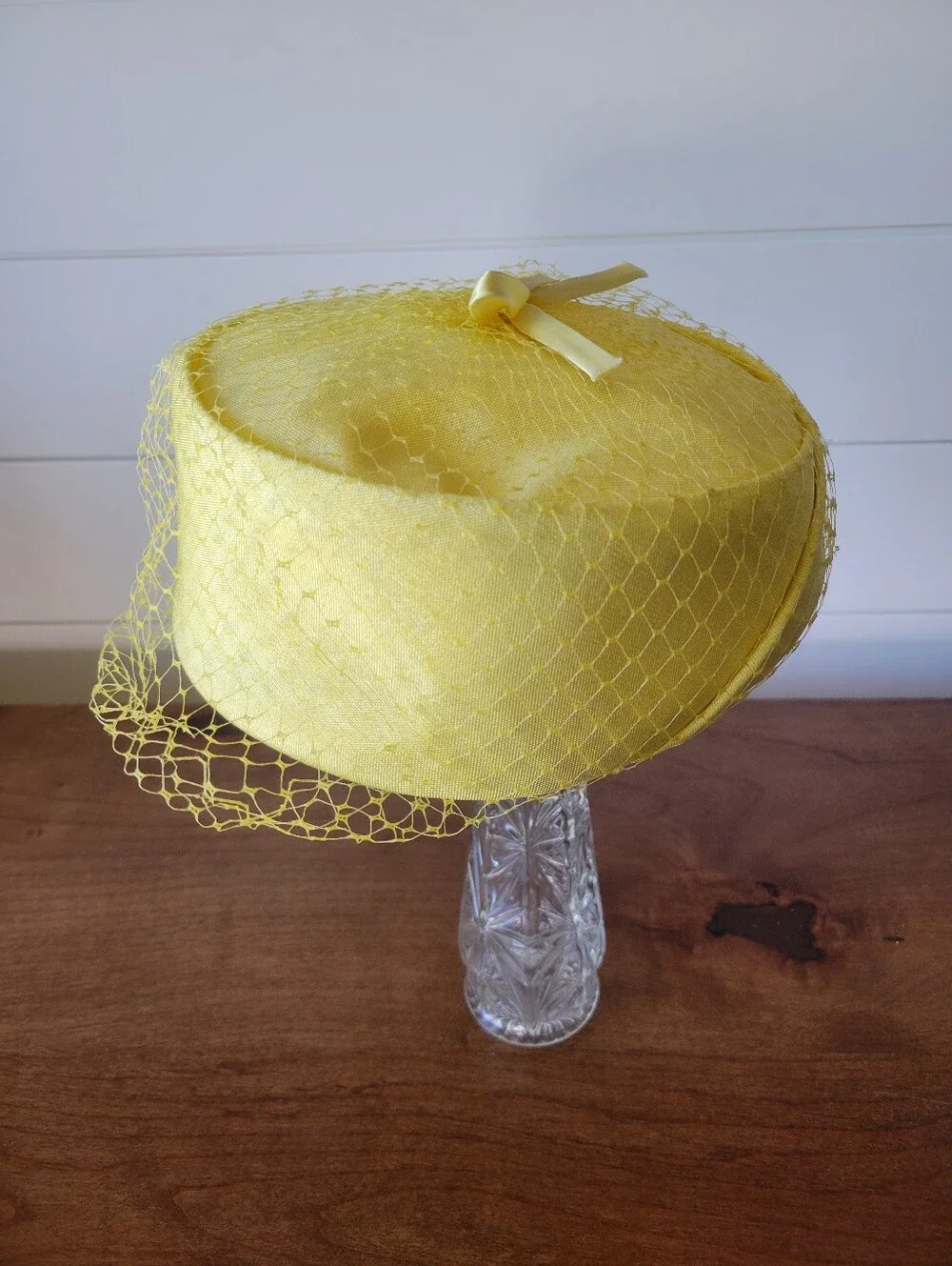 Vintage 1960s Yellow Pillbox Hat with Veil Bow Jackie O Style Mid Century